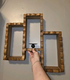 Vtg Wood Scalloped Edge Wall Shelf Candle Holder MCM Farmhouse Boho Retro Read